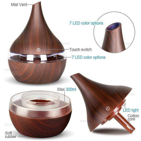 LED Aroma Air diffuser Aesthetic Wood Grain Cool Mist Maker with USB Electric