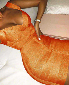 Sexy V Neck Backless Shining Bandage Party Dress