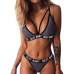 2021 New Letter Printed Sports Tube Top Push - up Bikini - AWAKENING AESTHETICS