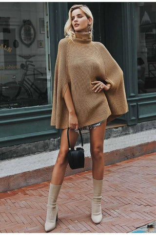 Image of High Collar Brown Knitted Turtleneck Sweater