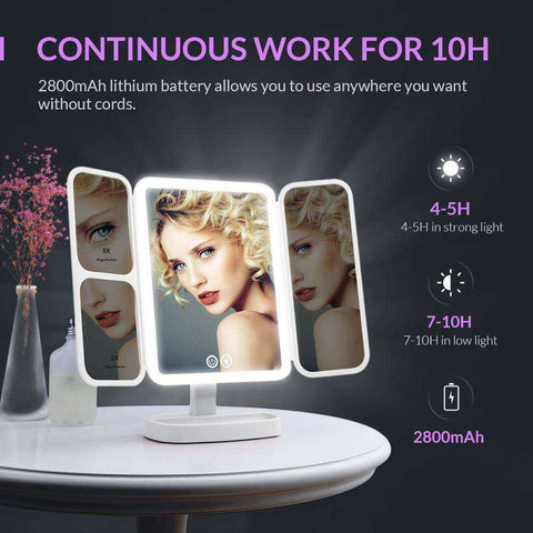 Image of Rechargeable 3 Color Modes Magnifying Makeup Mirror 66 LEDs
