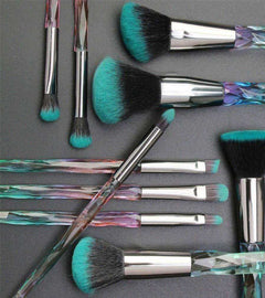 10 Pcs Crystal And Diamond Transparent Handle Makeup Brush Set