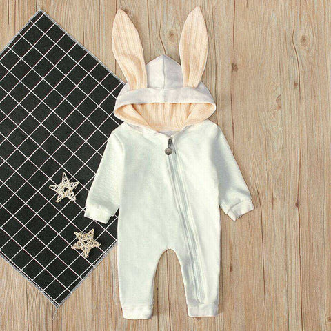 Image of Cutest Baby Warm Bunny Romper Long Ear Hooded Newborn Onesie