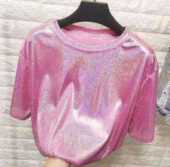 Shiny Loose Stylish Bright Silk T-shirt
