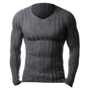 Men Knitted Slim Long Sleeve V Neck Warm Sweater