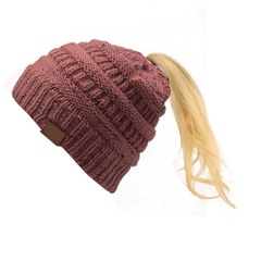 Women Warm Knitted Ponytail Beanies