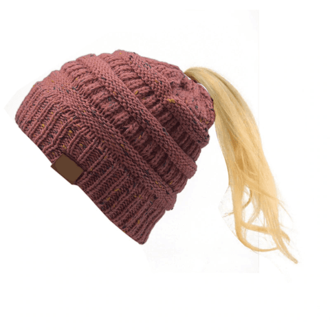 Image of Women Warm Knitted Ponytail Beanies