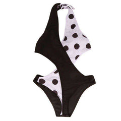 Women Swimsuit Polka Dot Patchwork Strap One Piece Bikini V Neck Trikini Swimwear