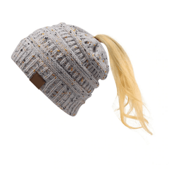 Women Warm Knitted Ponytail Beanies