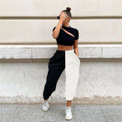 Black and White Patchwork Sweatpants