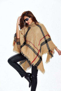 2021 Fashion Women Winter Warm Wool Plaid Knitted Poncho