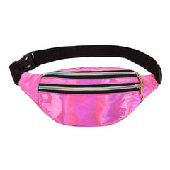 Holographic Waist Belt Bag Women Pink Silver Fanny Geometric Pack
