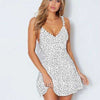 Summer Sexy Spaghetti Strap Dot Print Backless Above Knee Mini Ladies Dress