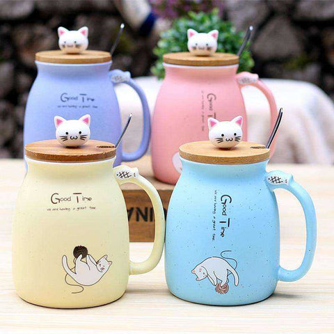 Image of Portable Cat Cute Ceramic Coffee Cup