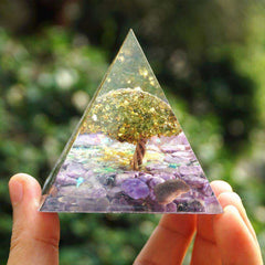 Tree of Life Pyramid Orgone Peridot With Charoite Natural Crystal Stones
