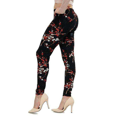 Image of New 2021 Fashion Plus Size Print Flower Guitar Plaid Thin Nine Leggings