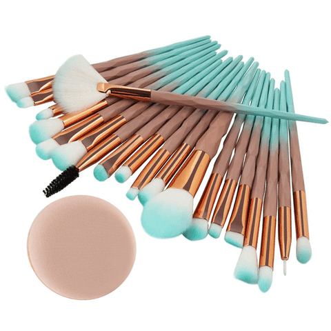 Image of 20Pcs Aesthetic Diamond Makeup Brushes with Powder Pouf Set