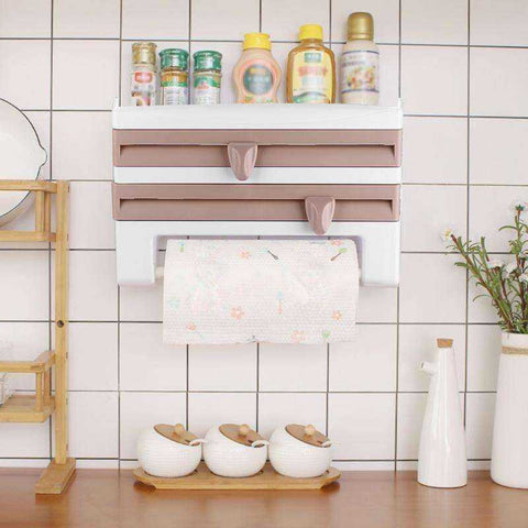 Image of Kitchen Wall-Mount Sauce Bottle Rack Wall Roll Paper Towel Storage