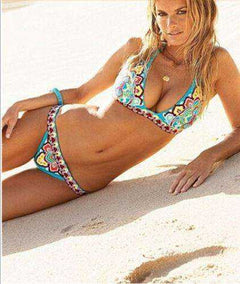 Women New Summer Sexy Ethnic Print Push-up Bandage Swimsuit Bikini Set