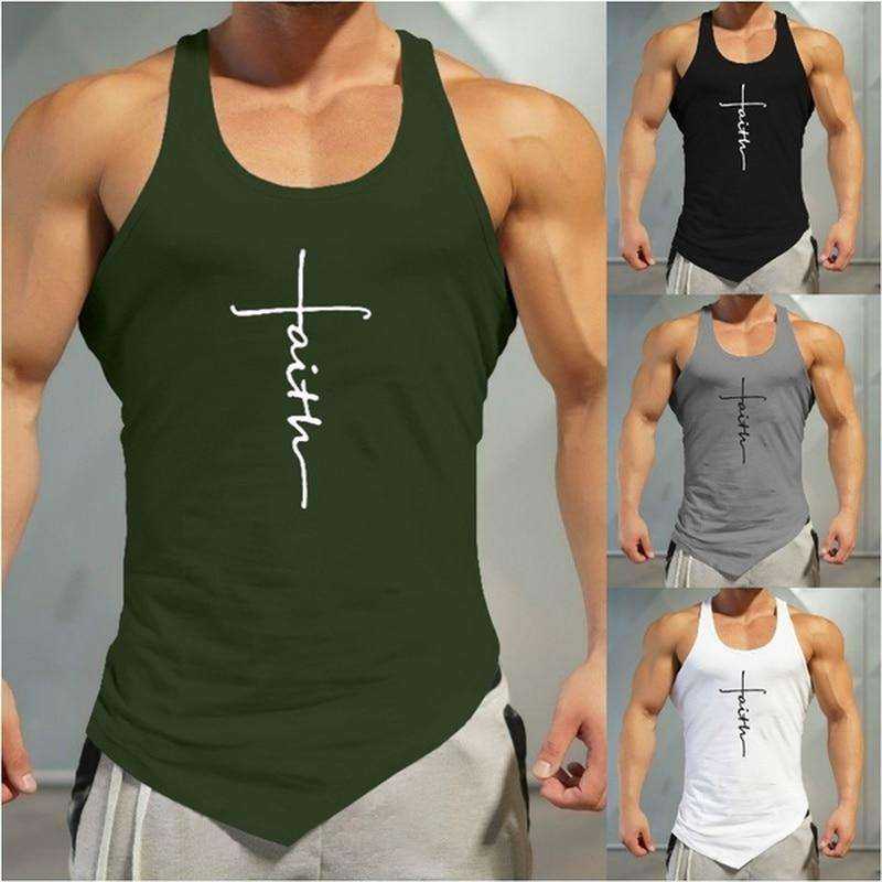Gym Tank Top Men Letter Printing Faith Shirt