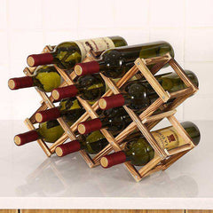 Folding Wooden Wine Bottle Rack Holder Display Shelf