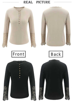 Lace Stitching  Long-sleeved Knitted Top