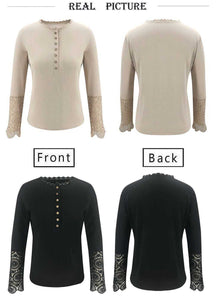 Lace Stitching  Long-sleeved Knitted Top