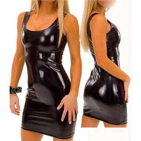 Image of Womens Shining Wetlook Pu Faux Leather Lingerie Dress