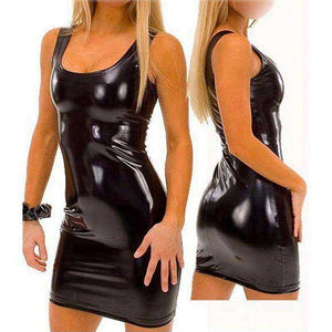 Womens Shining Wetlook Pu Faux Leather Lingerie Dress