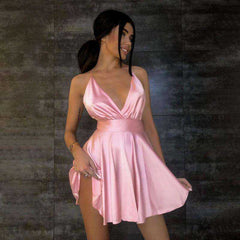 Sleeveless V-neck Sexy Mini Slip Backless Bow Dress