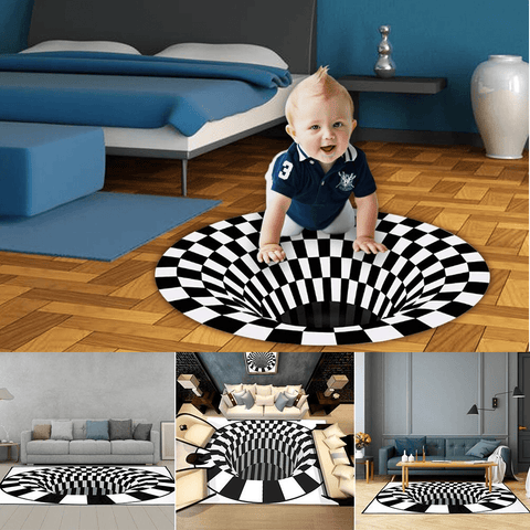 Image of Aesthetic 3D Swirl Print Optical Illusion Non-slip Rug Carpet Floor Pad