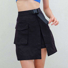 High Waist Belt Cargo Pocket Sexy Split Open Skirt