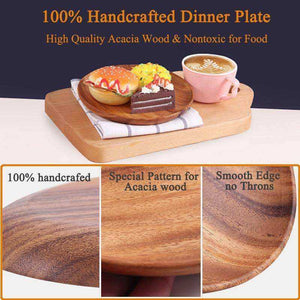 Round Solid Wood Plate Whole Acacia Wood Tableware Set