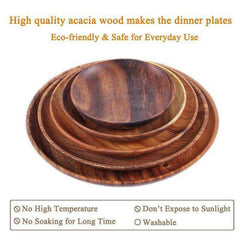 Round Solid Wood Plate Whole Acacia Wood Tableware Set