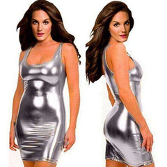 Womens Shining Wetlook Pu Faux Leather Lingerie Dress