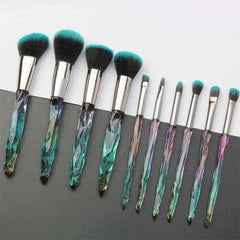 10 Pcs Crystal And Diamond Transparent Handle Makeup Brush Set