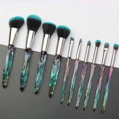 10 Pcs Crystal And Diamond Transparent Handle Makeup Brush Set