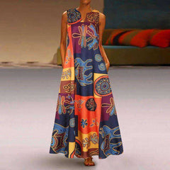 Casual Floral Printed Maxi Long Vintage Sleeveless Women Dress