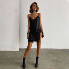 Lace Patchwork V-neck Slip Mini Sleepwear Dress