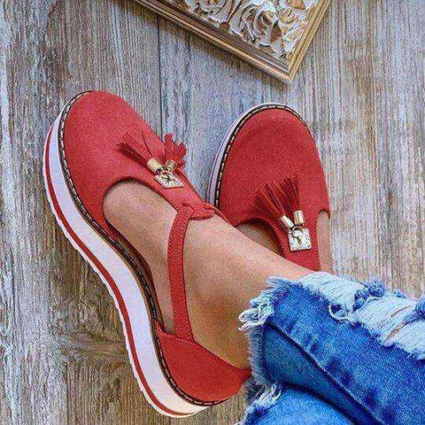 Image of Women Flat Shoes Thick Sole Platform Fringe Spring Tassels