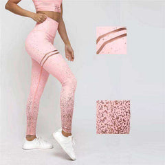 Women Gold Print High Waist Leggings Patchwork Push Up Pants