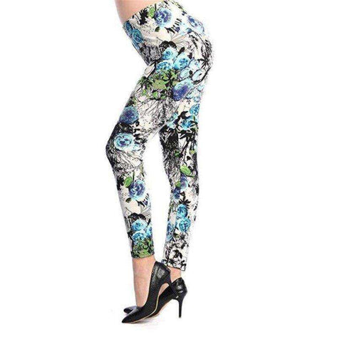 Image of New 2021 Fashion Plus Size Print Flower Guitar Plaid Thin Nine Leggings