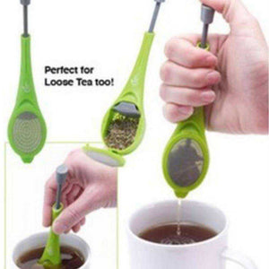 Long Handle Tea Filter Built-in Plunger Coffee Strainer