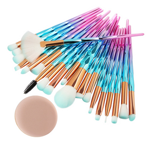 20Pcs Aesthetic Diamond Makeup Brushes with Powder Pouf Set