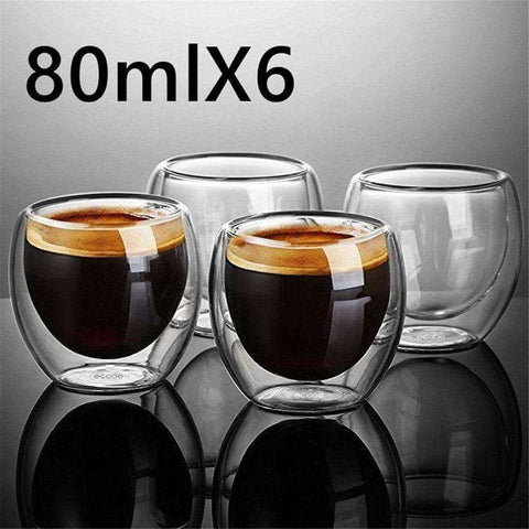 Image of New 6Pcs 80ml 2.7oz Double Walled Heat Insulated Tea Coffee Cup