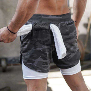 Camo Double-deck Quick Dry Fitness Workout Jogging Running Sport Shorts