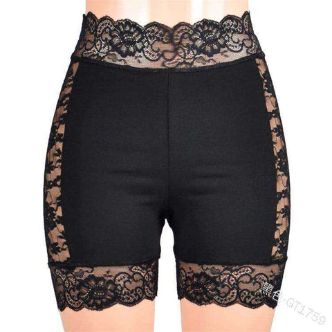 3XL Women High Waist Sexy Slim Lace Ruffles Cutout Short Leggings