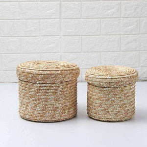 2 Pcs/Set Handmade Straw Woven Storage Basket