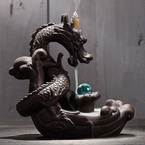 Image of Ceramic Backflow Incense Burner Dragon With Crystal Ball home decoration
