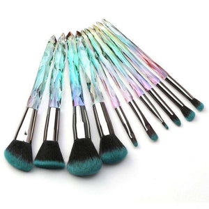 10 Pcs Crystal And Diamond Transparent Handle Makeup Brush Set